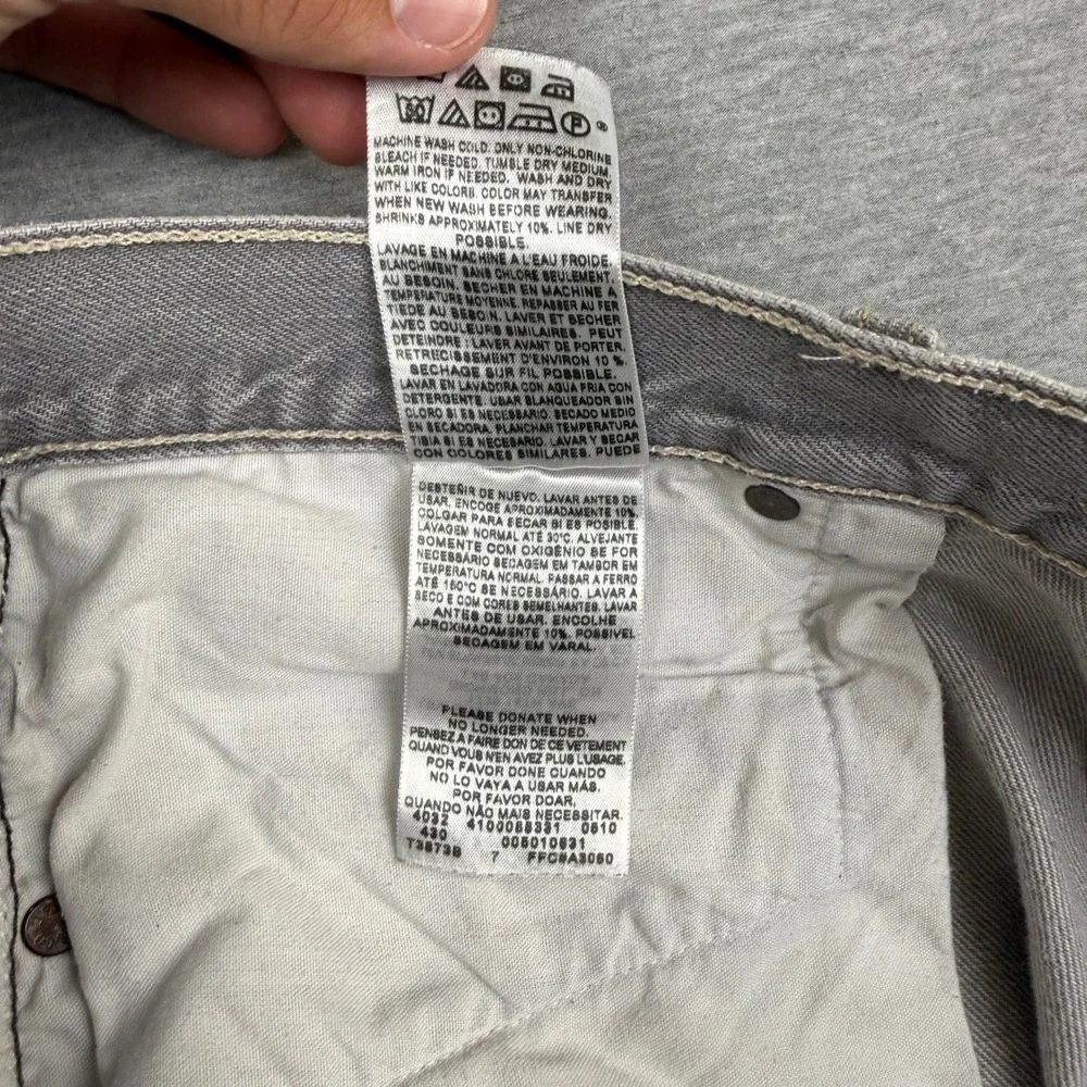 Levis 501 Mens Grey Grunge‎ Y2K Button Fly Denim Jeans 42x32 (Measures 38x30)